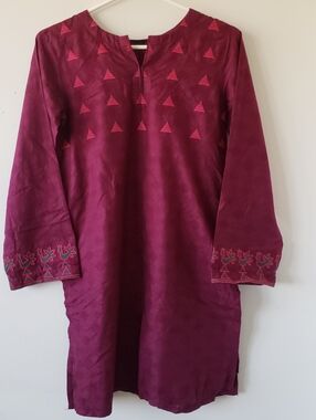 Embroidered Burgundy Kurta/ Tunic Top